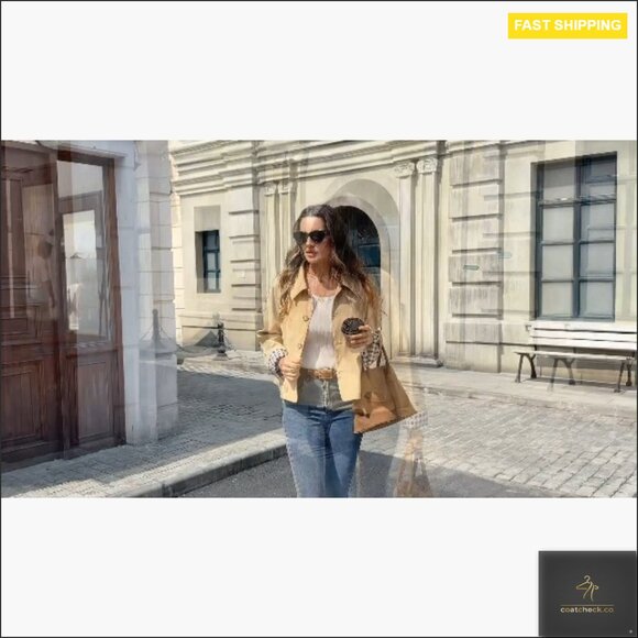 Cropped Trench Coat Lightweight Loose Fit Long Sleeve Single Breasted - Picture 7 of 7